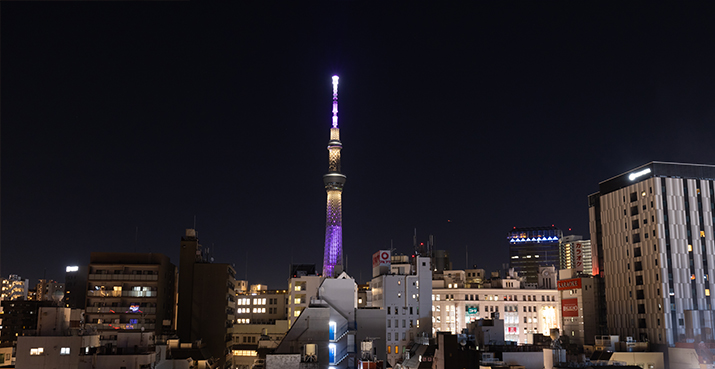 夜の屋上庭園から見える景色