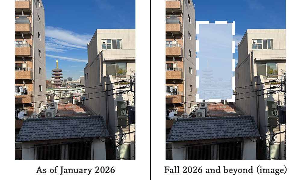View of Sensoji Temple from a north-facing guest room on the fourth floor