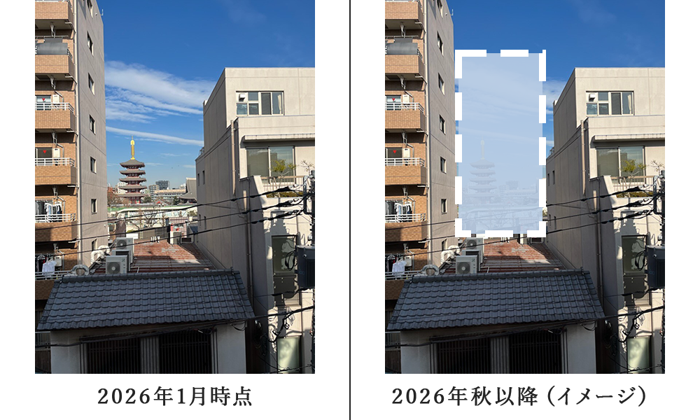 4Fの北側客室からの浅草寺方向の景色のイメージ図